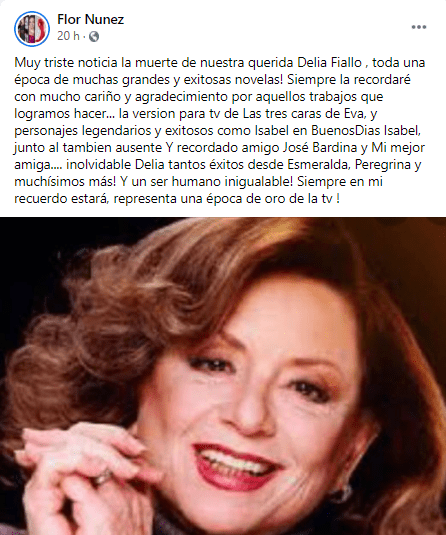 Delia Fiallo también fue recordada por Flor Núñez. Foto Facebook