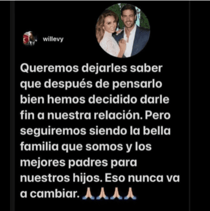 Esta publicación desapareció poco después de la cuenta de William Levy. Foto Instagram